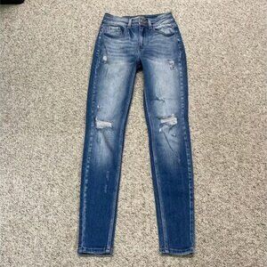 Kancan High Rise Distressed Double Button Waist Skinny